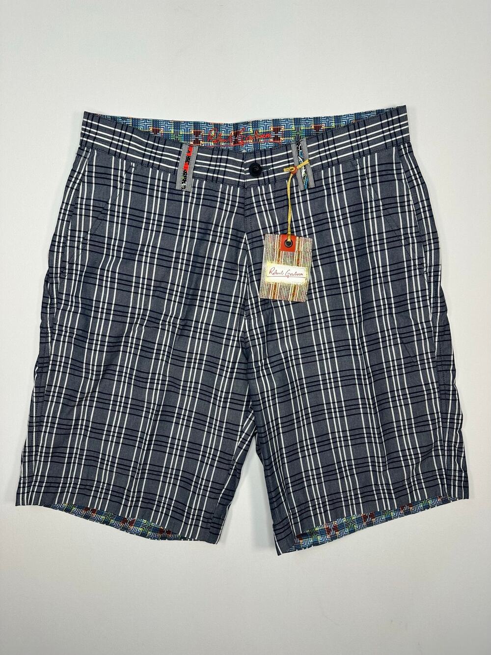 Robert Graham NWT Navy Blue and White Plaid Shorts Size 32